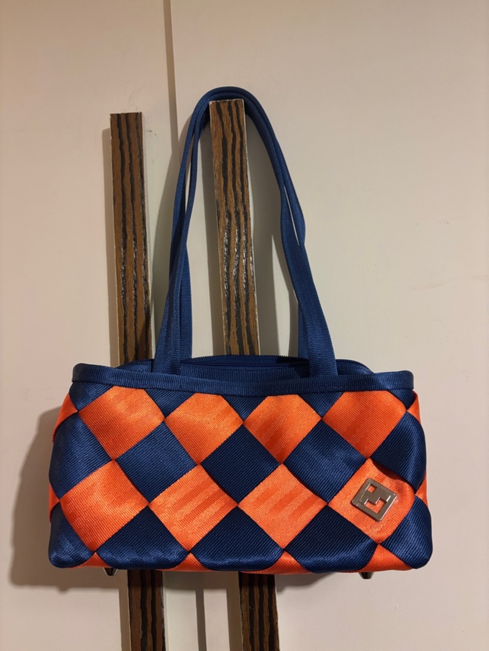 Navy and orange seatbelt purse/ shoulder bag